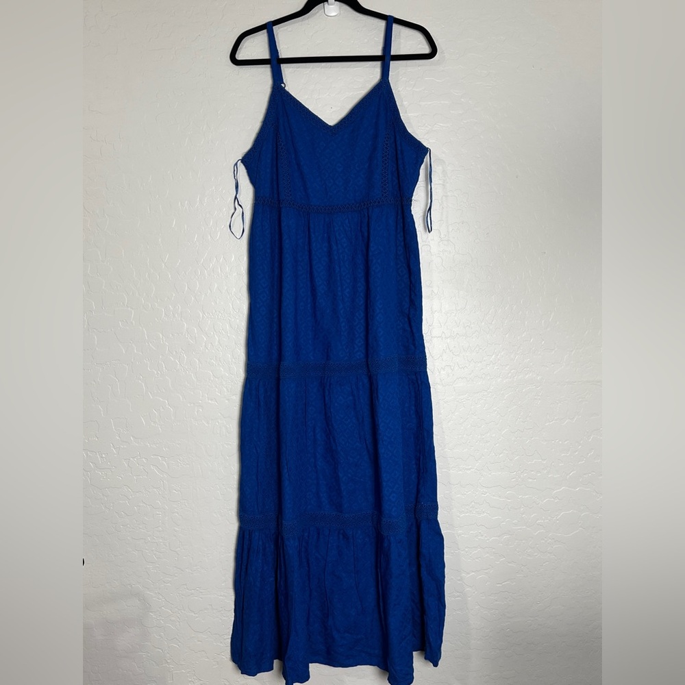 Joie Women's Cotton Tiered Style Crochet Sleeveless Maxi Dress Blue Size Large L